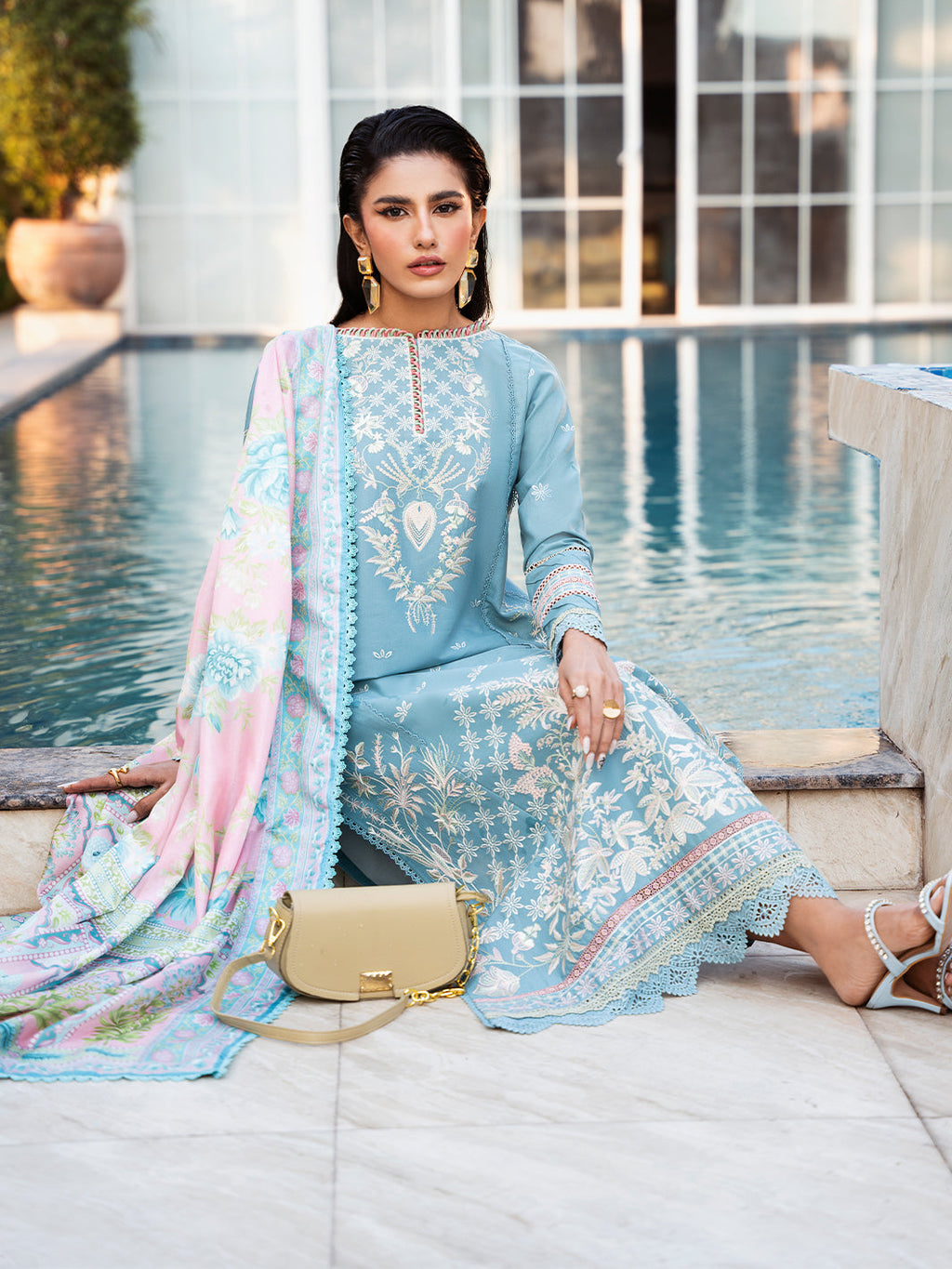 BIN ILYAS-UNSTITCHED 3PC DHANAK HEAVY EMBROIDERED SUIT-PK-5800