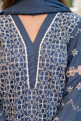 MIRAKHI-3PC LAWN CHIKENKARI EMBROIDERED SHIRT WITH LAWN TUBE SLUB DUPATTA-PK-5668