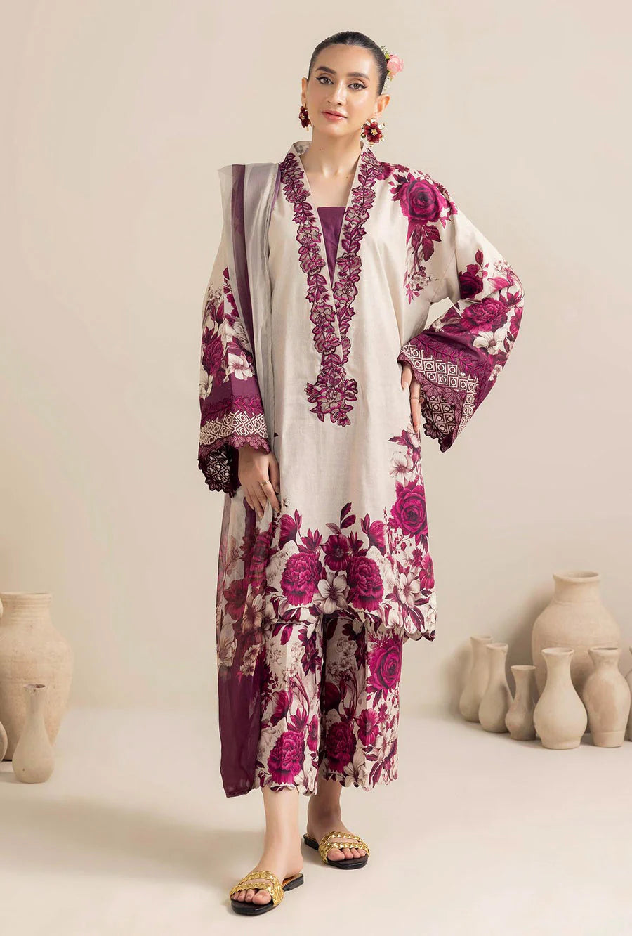 ADAN LIBAS-UNSTITCHED 3PC KHADDAR PRINTED EMB SUIT-PK-2557