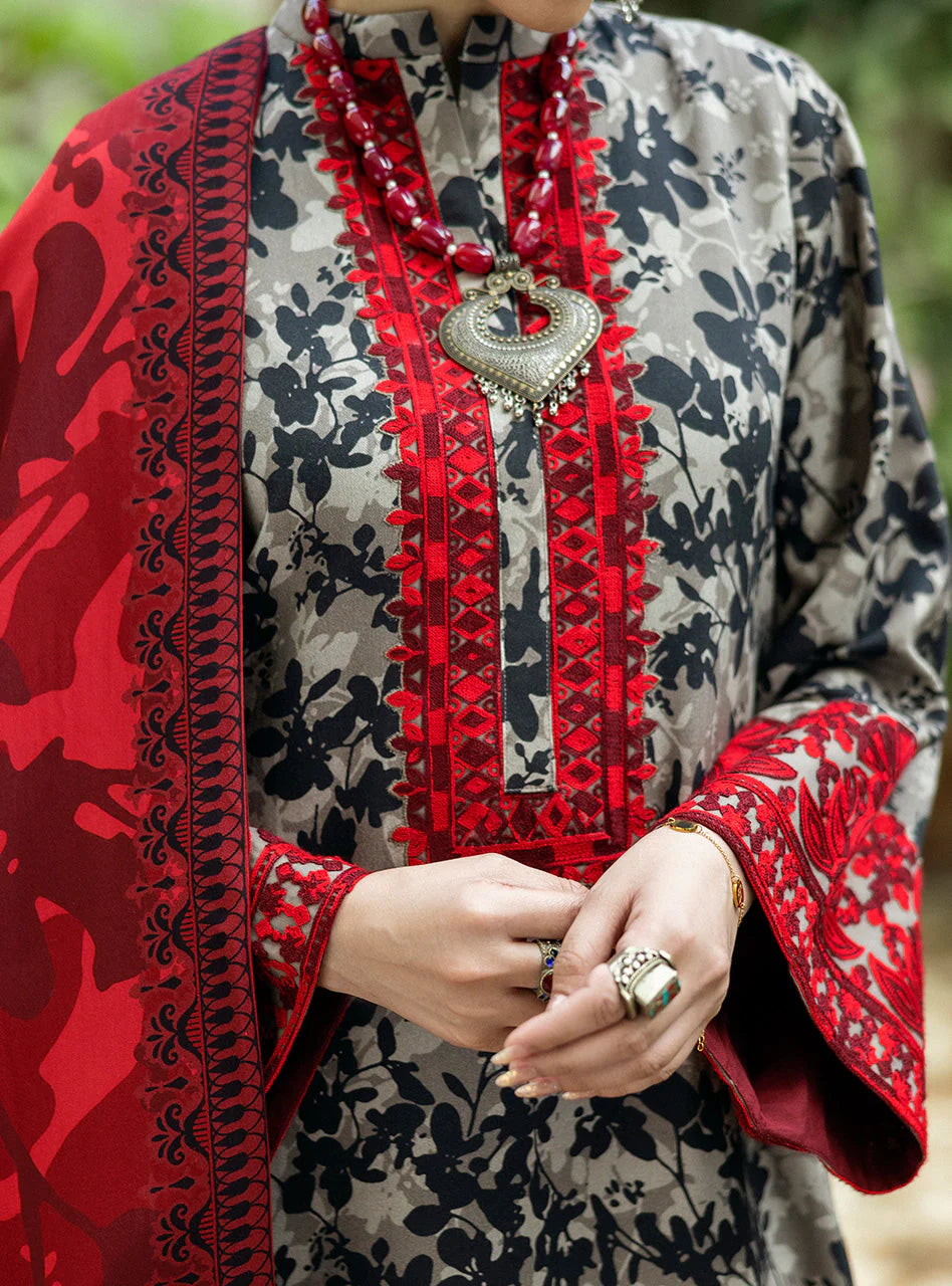 ZAINAB CHOTTANI-3PC LAWN EMBROIDERED PRINTED SHIRT WITH LAWN PRINT DUPATTA AND PRINT TROUSER-PK-5658