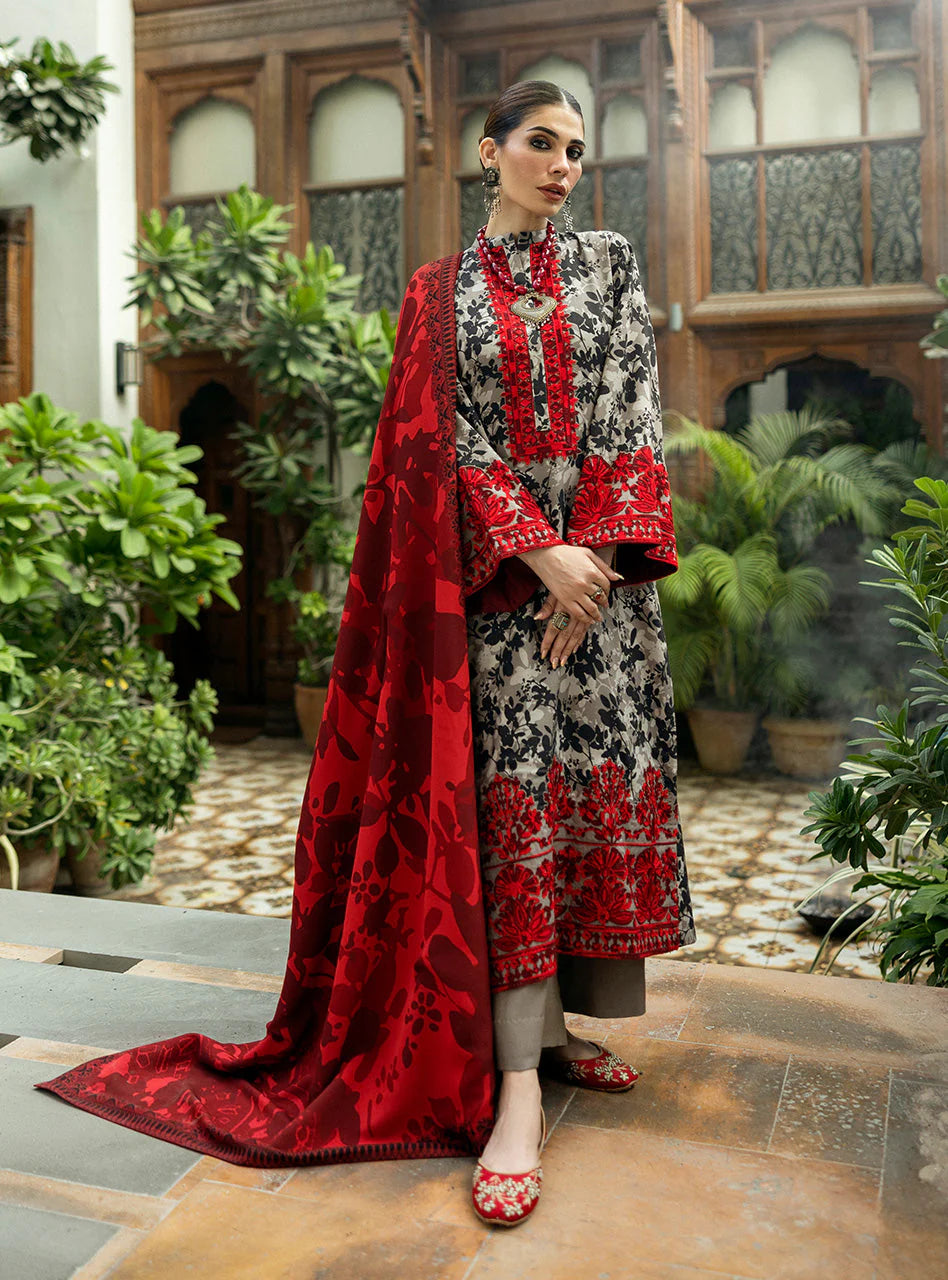 ZAINAB CHOTTANI-3PC LAWN EMBROIDERED PRINTED SHIRT WITH LAWN PRINT DUPATTA AND PRINT TROUSER-PK-5658