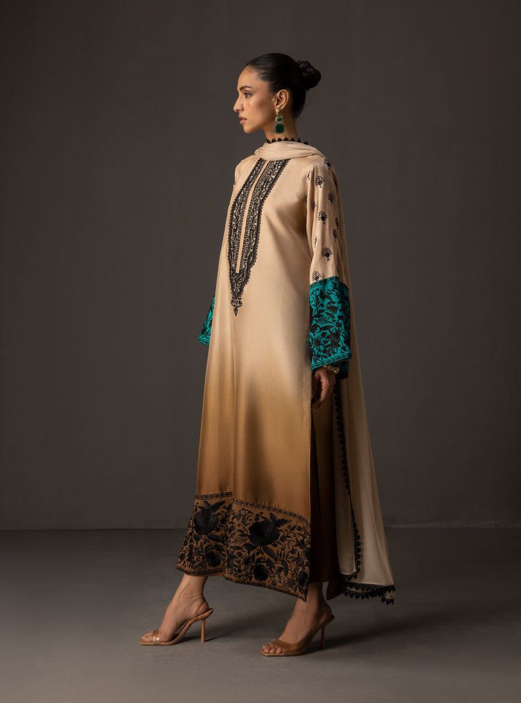 ZAINAB CHOTTANI-UNSTITCHED 3PC SHAMOZ SILK PRINT EMBROIDERED SUIT-PK-1717