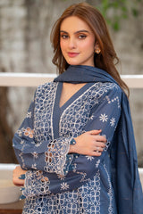 MIRAKHI-3PC LAWN CHIKENKARI EMBROIDERED SHIRT WITH LAWN TUBE SLUB DUPATTA-PK-5668