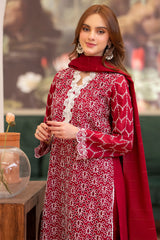 MIRAKHI-3PC LAWN CHIKENKARI EMBROIDERED SHIRT WITH LAWN TUBE SLUB DUPATTA-PK-5670