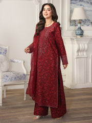 MOHAGNI-3PC LAWN PRINTED EMBROIDERED SHIRT WITH ORGANZA EMBROIDERED DUPATTA AND PRINT TROUSER-PK-1207