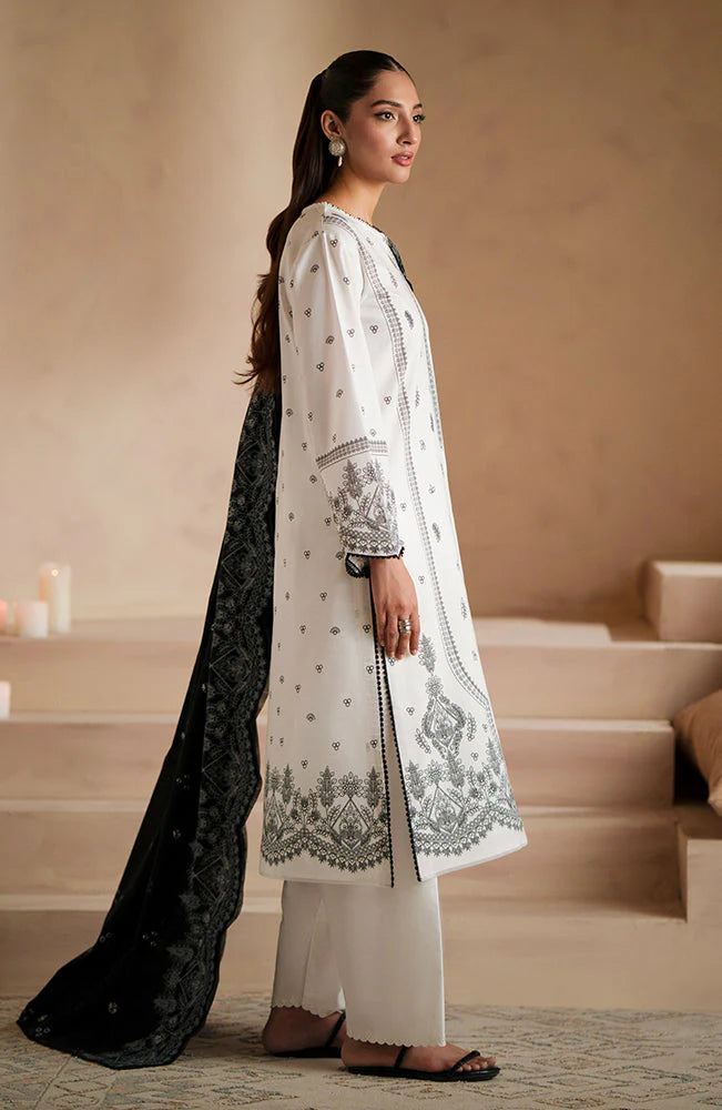 SERAN - 3PC DHANAK EMBROIDERED SHIRT WITH DHANAK EMBROIDERED SHIRT & TROUSER-PK-3163