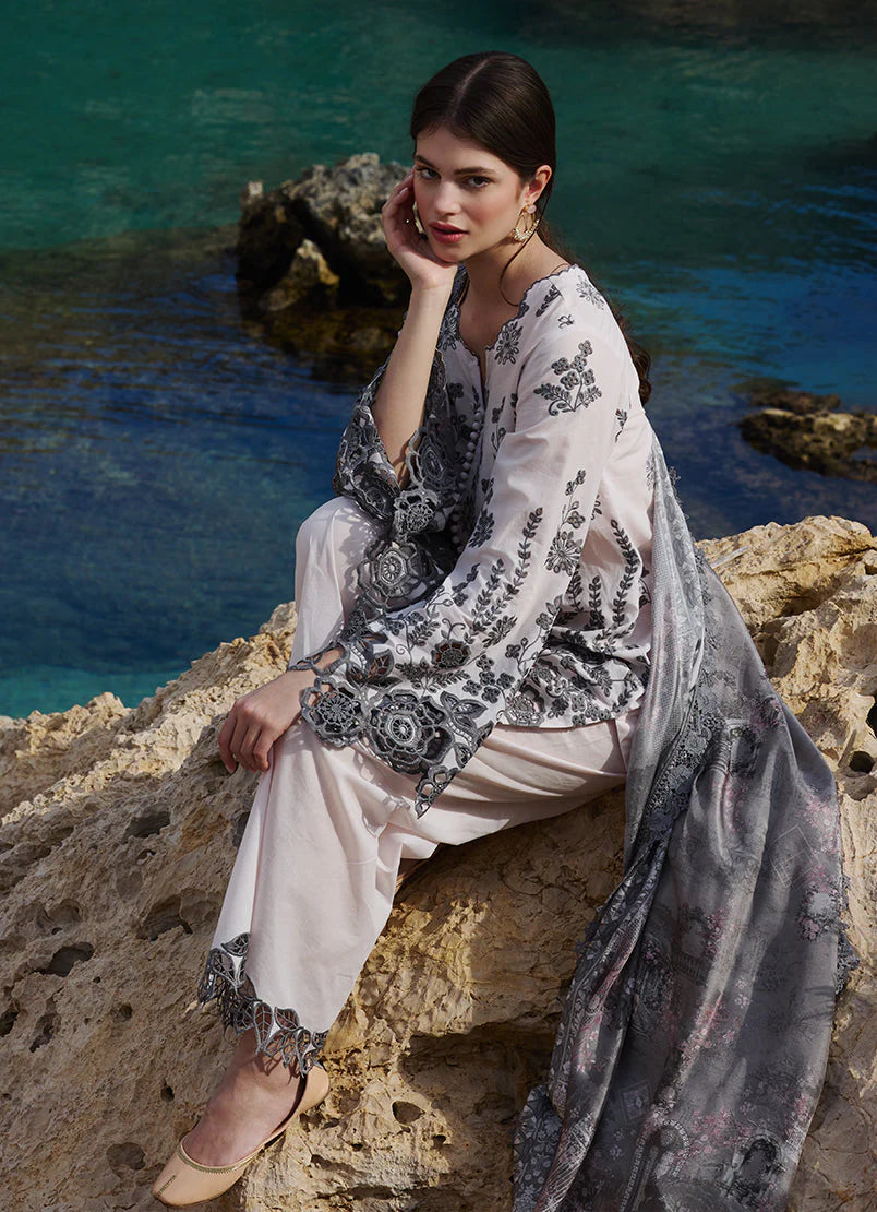 IMAGE-3PC LAWN EMBROIDERED SHIRT WITH CHIFFON PRINT DUPATTA AND EMB TROUSER-PK-5638
