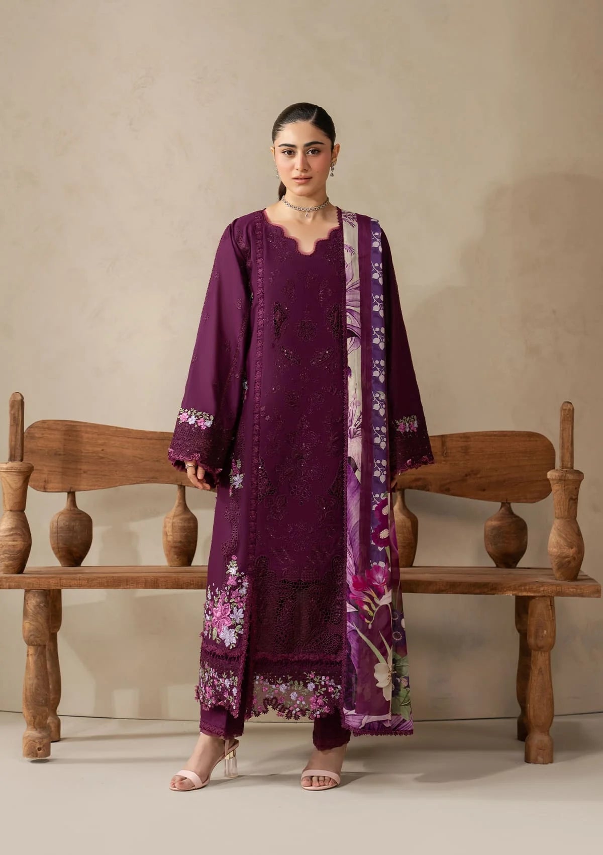 ELAF-UNSTITCHED 3PC DHANAK EMBROIDERED SUIT-PK-5253
