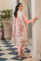 ZIVA - 3PC DHANAK  EMBROIDERED SHIRT WITH TWILL PRINTED SHAWL & TROUSER- EP-5135