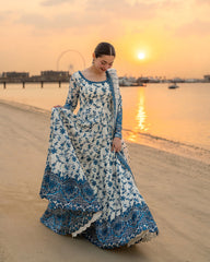 FAIZA SAQLAIN-UNSTITCHED FROCK 3PC LAWN EMBROIDERED SUIT-PK-4847