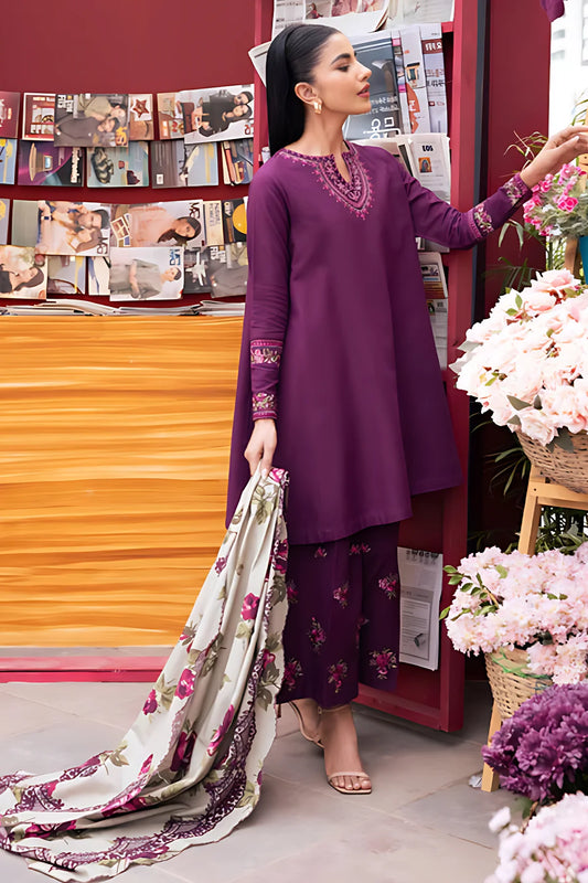 SAPPHIRE -3PC DHANAK EMBROIDERED SHIRT WITH COUTURE WOOL PRINTED SHAWL & EMBROIDERED TROUSER- EP-5041