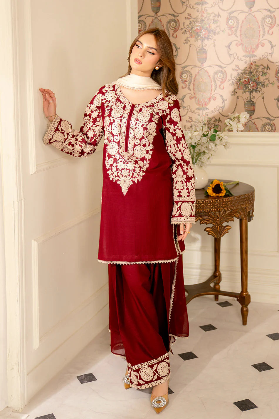 JAZMIN-UNSTITCHED 3PC LAWN EMBROIDERED SUIT-PK-4656