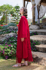 GARNET-UNSTITCHED 3PC LAWN CHIKANKARI EMBROIDERED SUIT-PK-4843