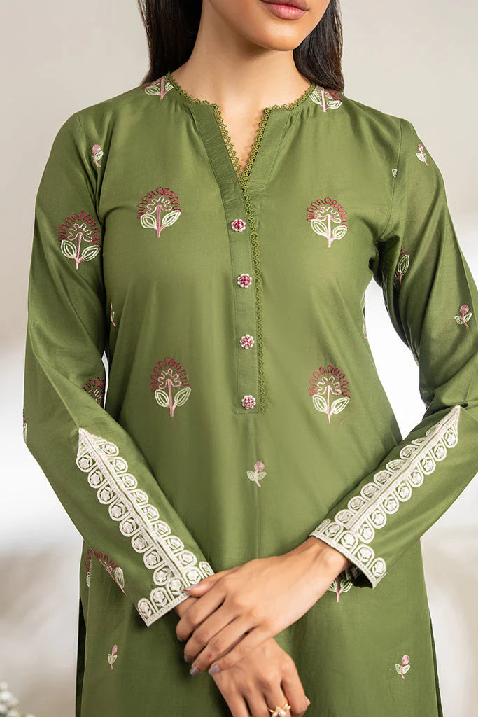 CROSS STICH- 2PC DHANAK EMBROIDRED SHIRT WITH EMBROIDRED TROUSER-EP-5339