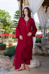 GARNET-UNSTITCHED 3PC LAWN CHIKANKARI EMBROIDERED SUIT-PK-4843