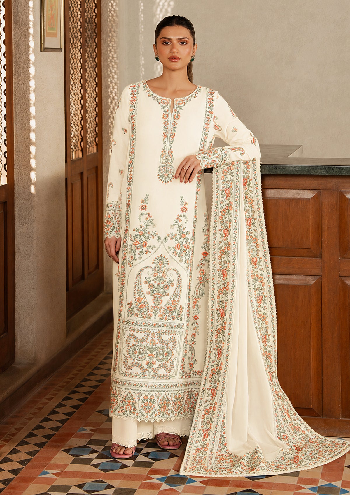 AFROZEH-UNSTITCHED 3PC DHANAK EMBROIDERED SUIT-PK-5208