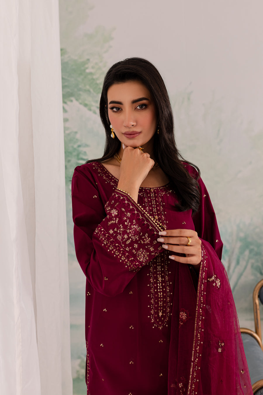 JAZMIN-UNSTITCHED 3PC DHANAK EMBROIDERED SUIT-PK-5792