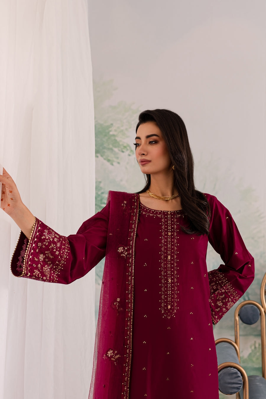 JAZMIN-UNSTITCHED 3PC DHANAK EMBROIDERED SUIT-PK-5792