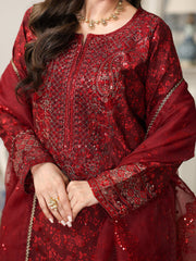 MOHAGNI-3PC LAWN PRINTED EMBROIDERED SHIRT WITH ORGANZA EMBROIDERED DUPATTA AND PRINT TROUSER-PK-1207
