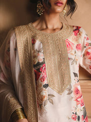 ZAINAB CHOTANI-UNSTITCHED 3PC SHAMOZE SILK PRINTED EMBROIDERED SUIT-PK-1721