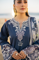 SERAN-UNSTITCHED 3PC LAWN EMBROIDERED SUIT-PK-4845