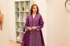 MIRAKHI-3PC LAWN CHIKENKARI EMBROIDERED SHIRT WITH LAWN TUBE SLUB DUPATTA-PK-5673