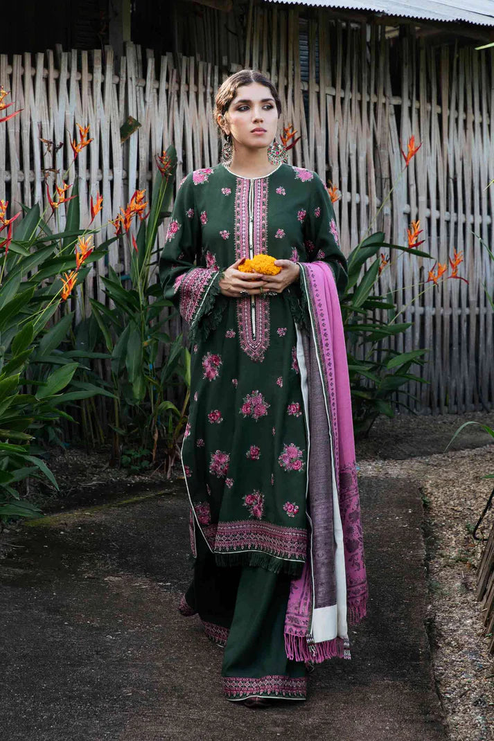 ZARA SHAHJAHAN - 3PC KHADDAR EMBROIDERD SHIRT WITH WOOL PRINTED SHAWL AND TROUSER-EP-5350