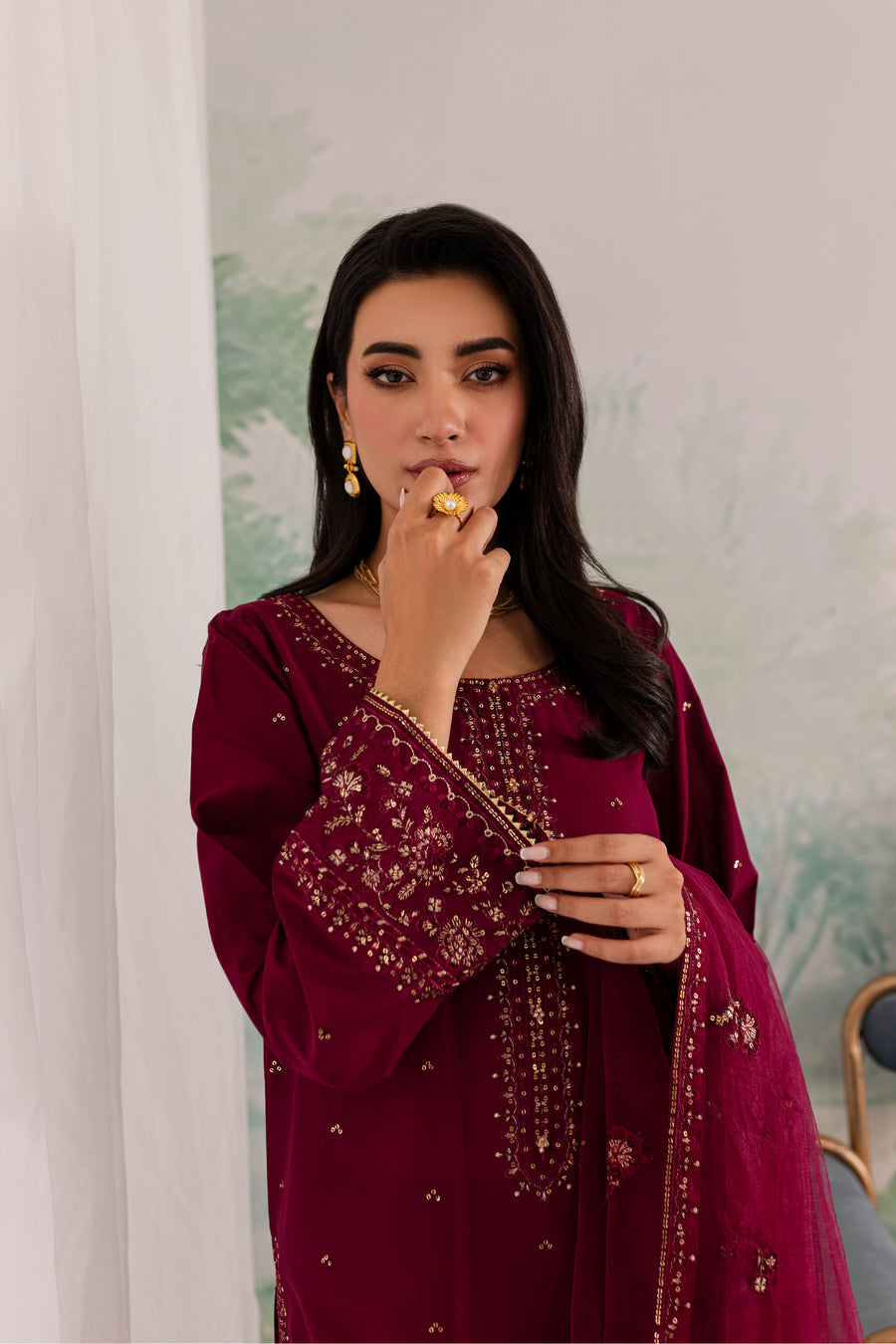 JAZMIN-UNSTITCHED 3PC DHANAK EMBROIDERED SUIT-PK-5792