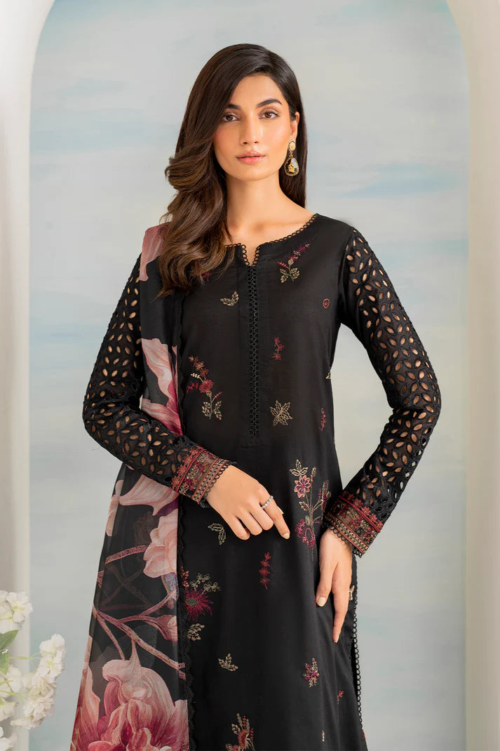 IZNIK- 3PC DHANAK EMBROIDERED SHIRT WITH COUTURE PRINT SHAWL AND TROUSER-EP-5336