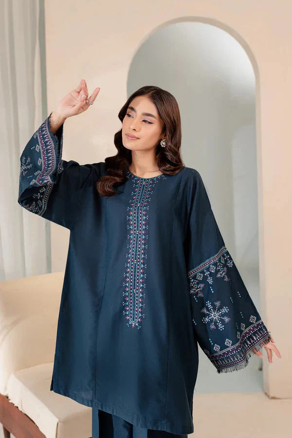 JAZMIN-2PC DHANAK EMBROIDRED SHIRT WITH DHANAK EMBROIDERED SLEEVES & TROUSER-EP-5383