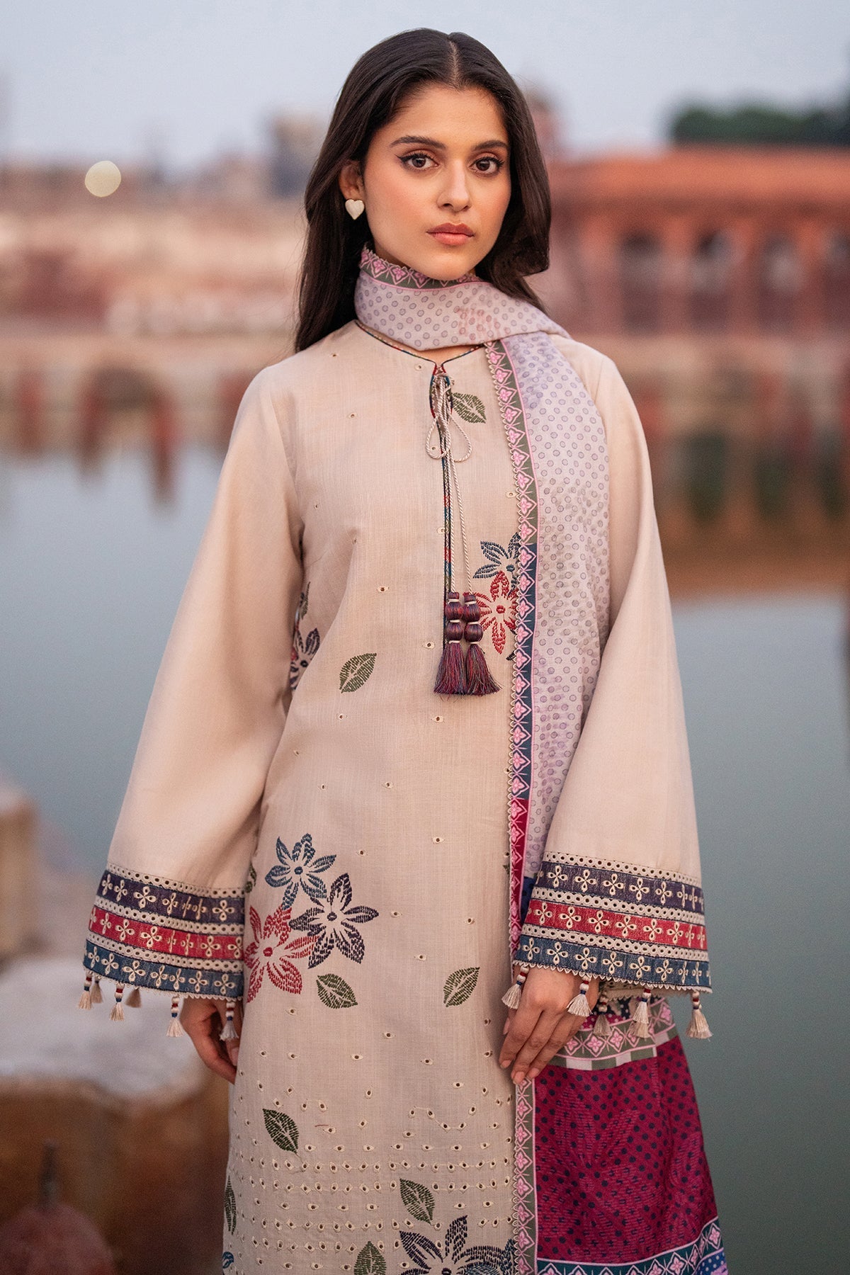 JAZMIN-3PC LAWN EMBROIDERED SHIRT WITH MONARK PRINTED DUPATTA AND TROUSER-PK-5581