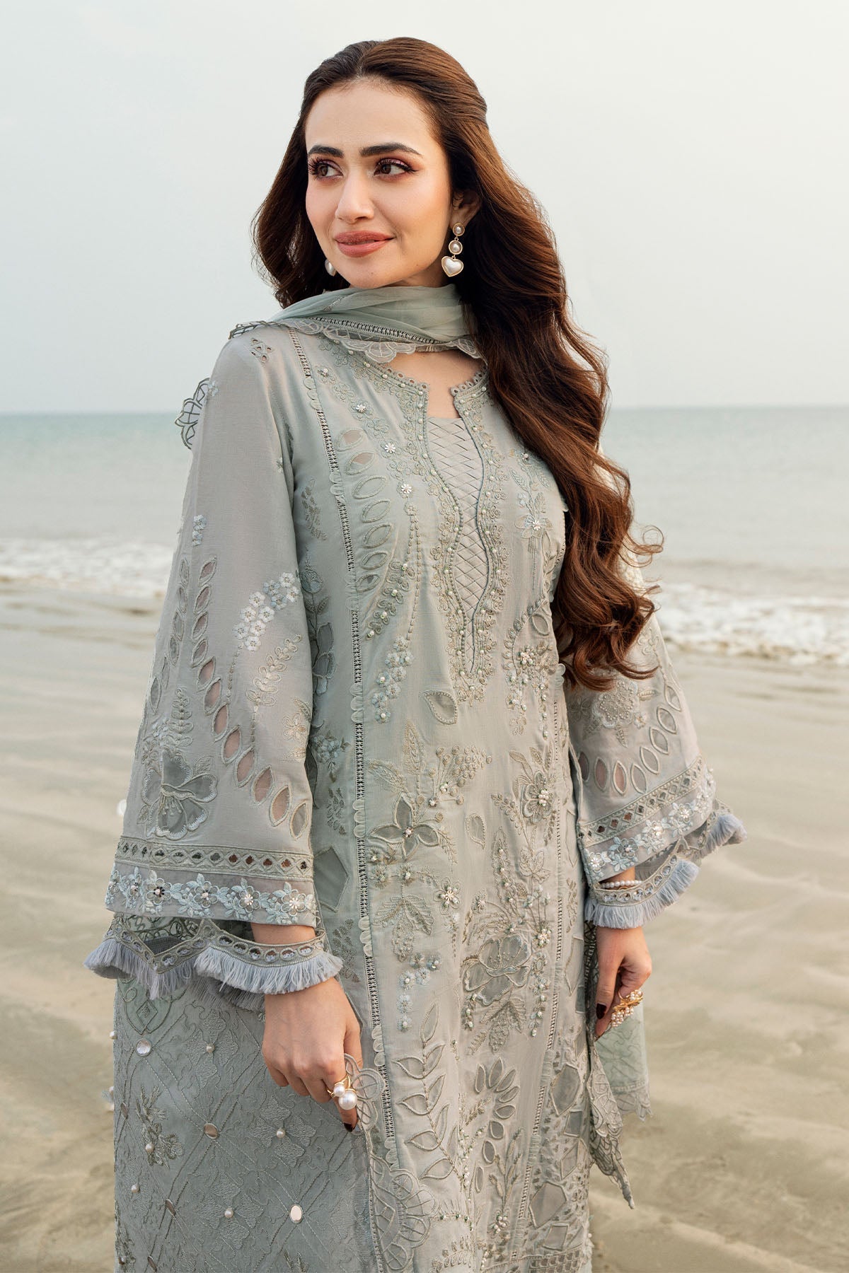 NUREH-UNSTITCHED 3PC DHANAK LASER WORK EMBROIDERED SUIT-PK-3691