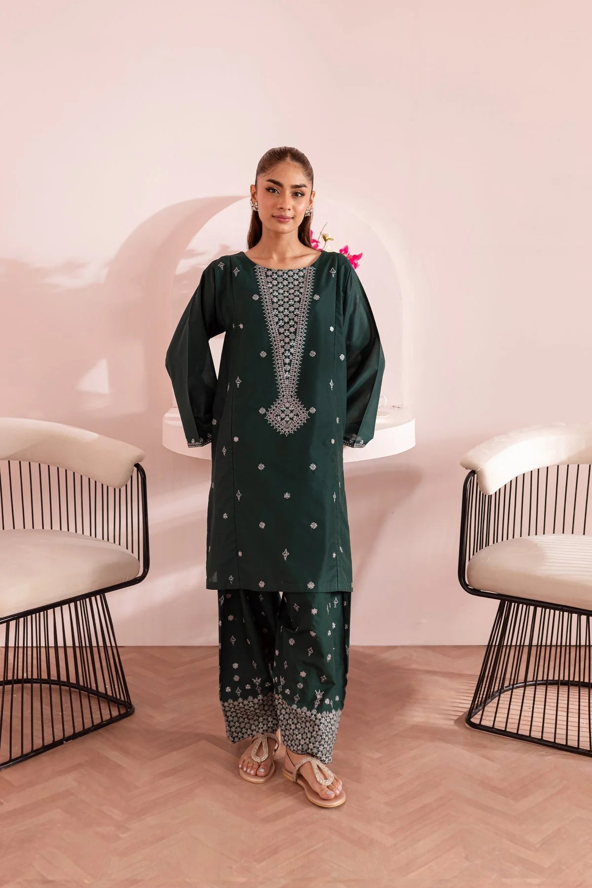 BATIK -2PC DHANAK EMBROIDERED SHIRT WITH  DHANAK EMBROIDERED TROUSER-EP-5411