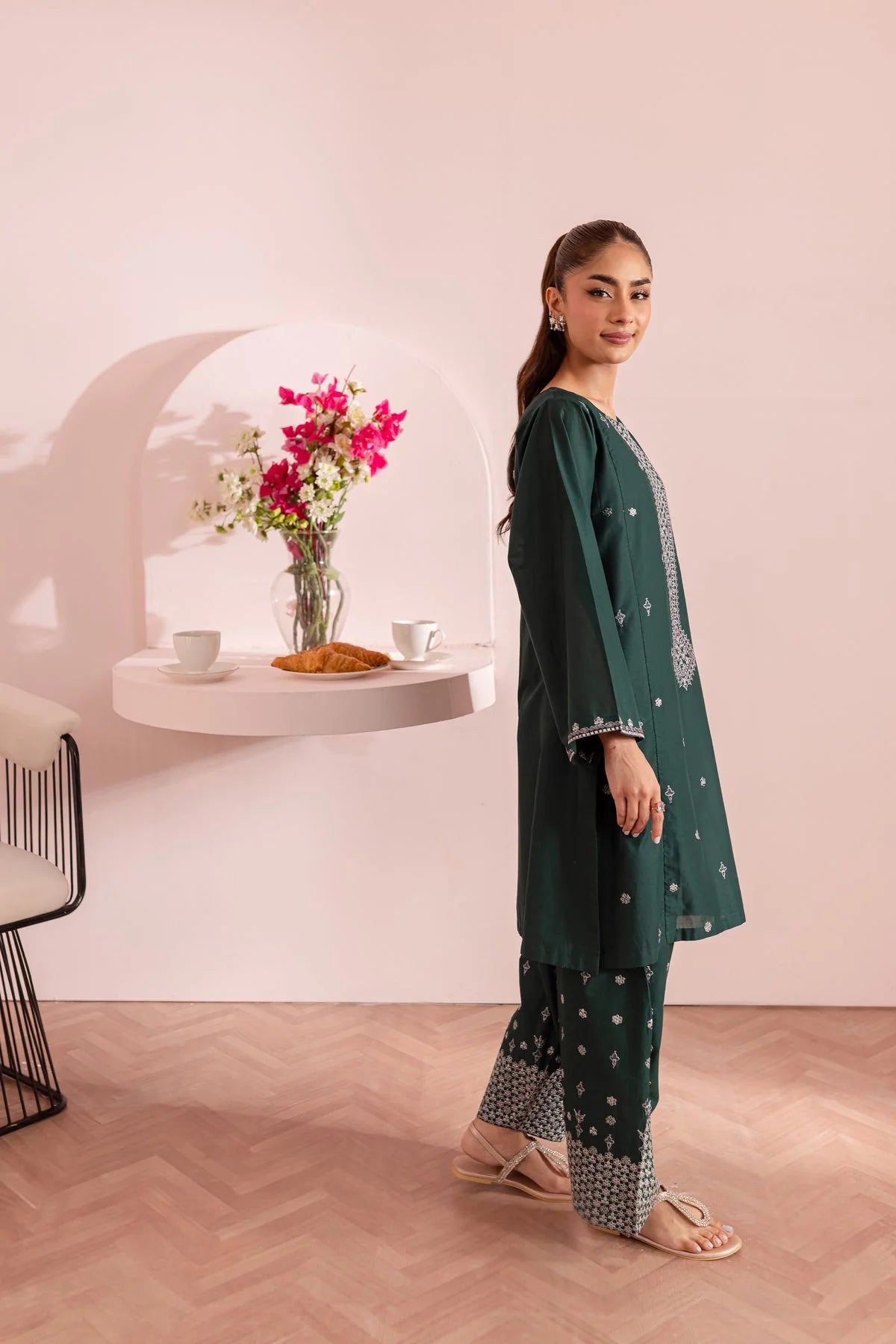 BATIK -2PC DHANAK EMBROIDERED SHIRT WITH  DHANAK EMBROIDERED TROUSER-EP-5411