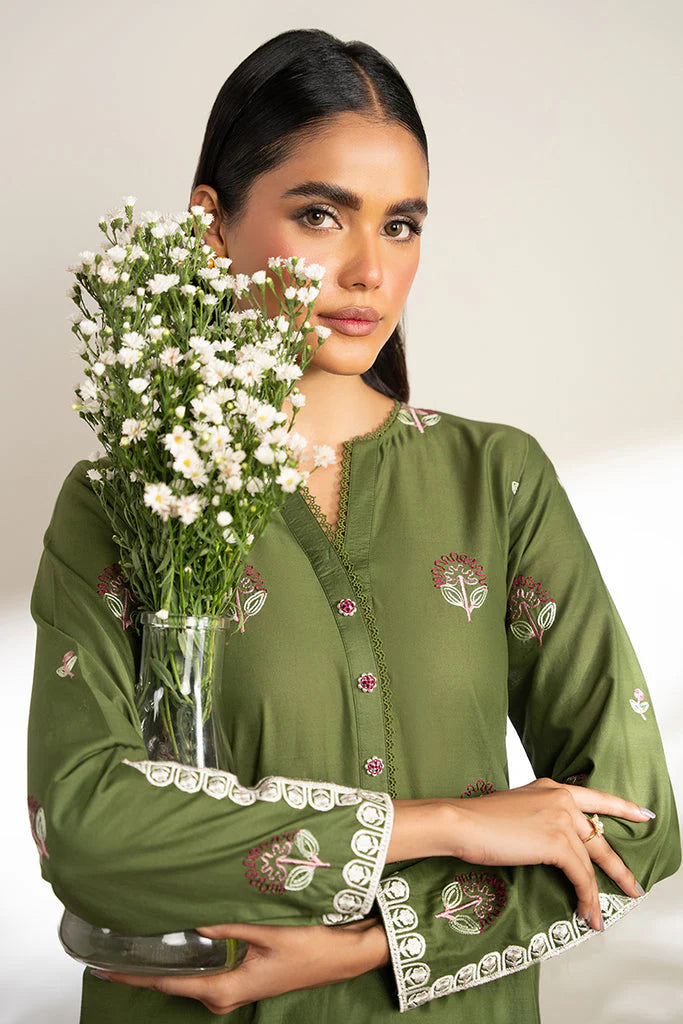 CROSS STICH- 2PC DHANAK EMBROIDRED SHIRT WITH EMBROIDRED TROUSER-EP-5339