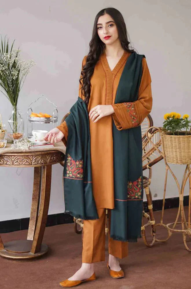 AISLING-3PC DHANAK EMBROIDERED SHIRT WITH DHANAK EMBROIDERED SHAWL & TROUSER-PK-5096