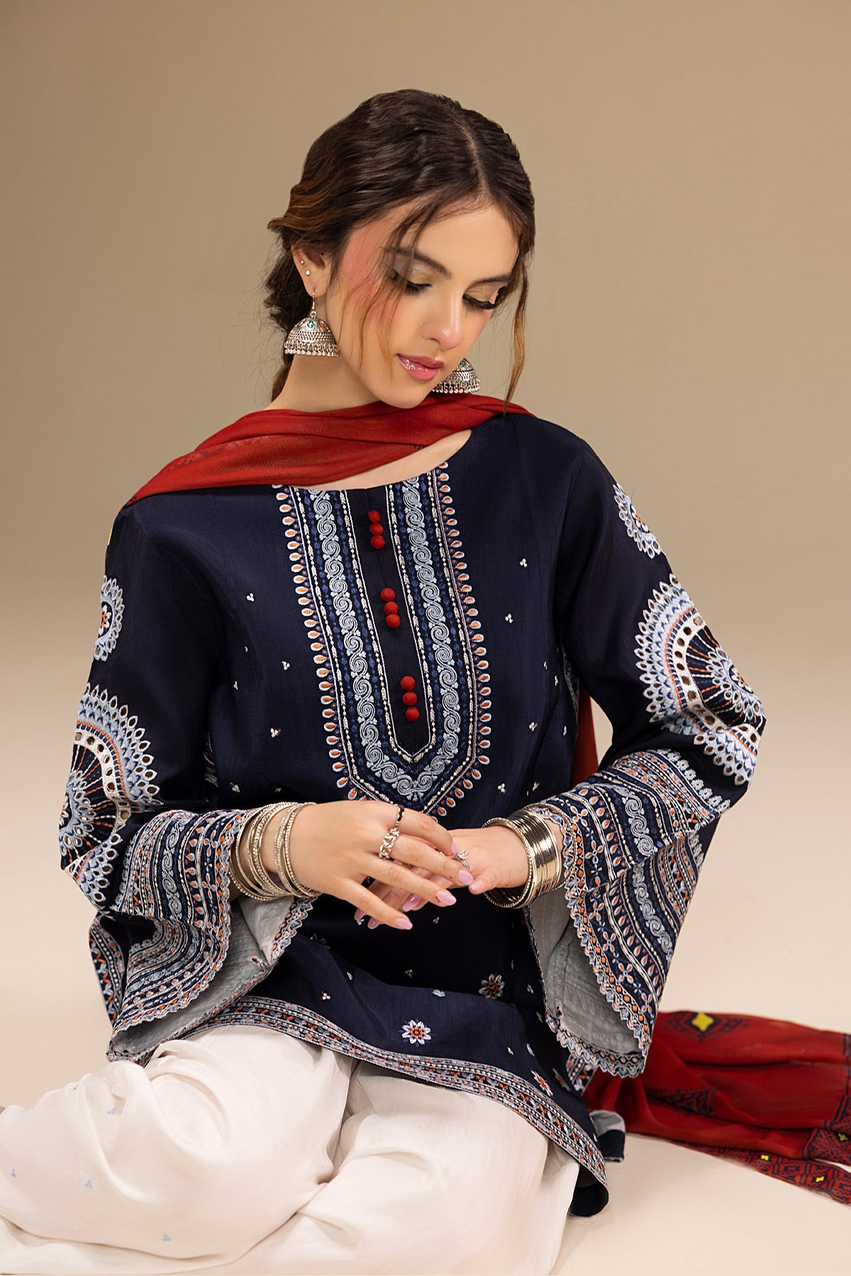 JAZMIN - UNSTITCHED 3PC DHANAK EMBROIDERED SUIT-PK-5730