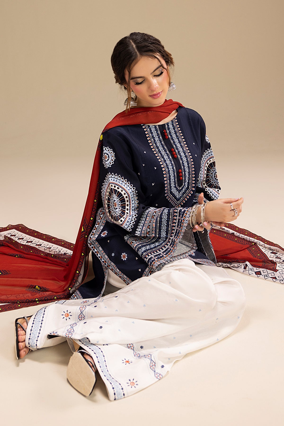 JAZMIN - UNSTITCHED 3PC DHANAK EMBROIDERED SUIT-PK-5730