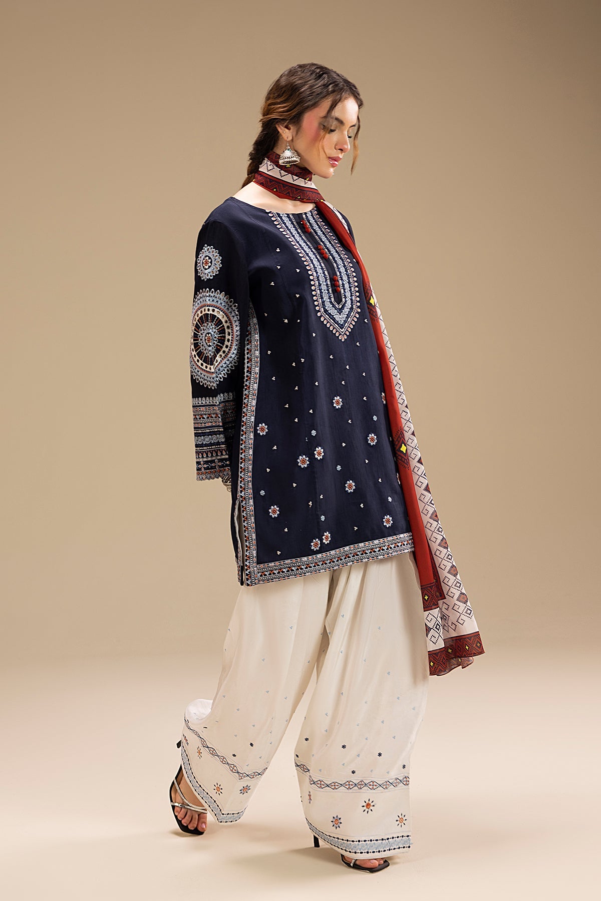 JAZMIN - UNSTITCHED 3PC DHANAK EMBROIDERED SUIT-PK-5730
