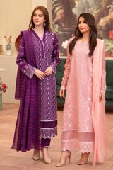 MIRAKHI-3PC LAWN CHIKENKARI EMBROIDERED SHIRT WITH LAWN TUBE SLUB DUPATTA-PK-5673