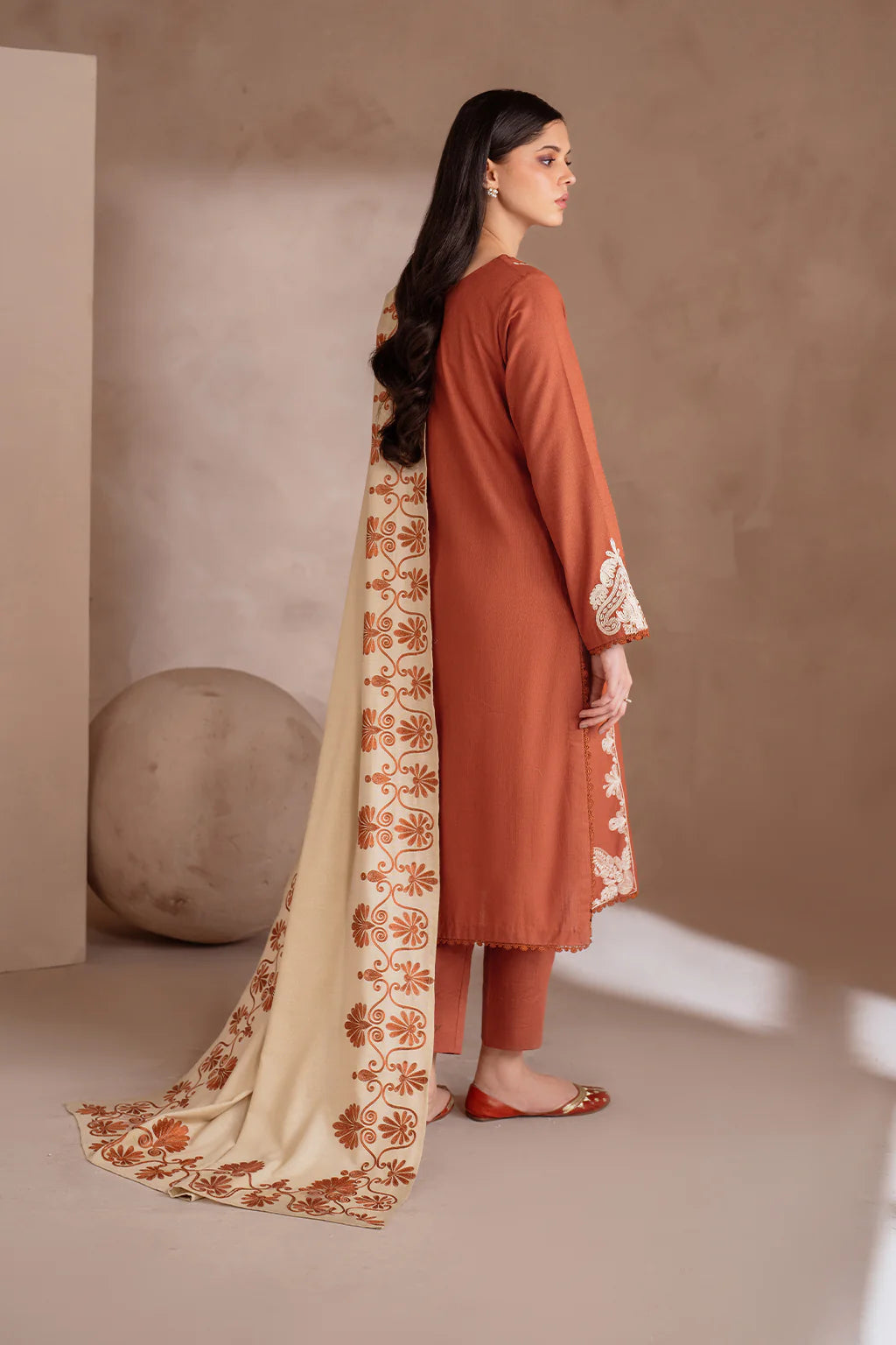 IZNIK-3PC DHANAK EMBROIDERED SHIRT WITH DHANAK EMBROIDERED SHAWL & TROUSER-EP-5503