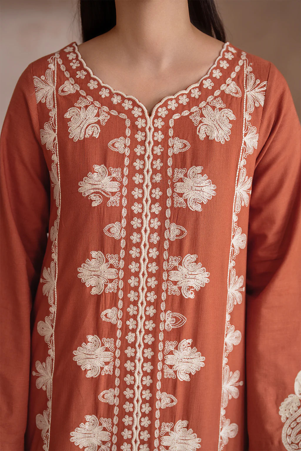 IZNIK-3PC DHANAK EMBROIDERED SHIRT WITH DHANAK EMBROIDERED SHAWL & TROUSER-EP-5503