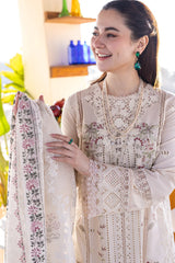 QALAMQAR-UNSTITCHED 3PC LAWN CHIKANKARI EMBROIDERED SHIRT-PK-4652