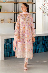 BAROUQE-3PC LAWN SCHIFFLI EMBROIDERED PRINTED SHIRT WITH SILK PRINT DUPATTA AND PRINT TROUSER-PK-1210