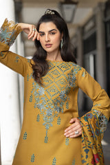 RANG RASIYA - 3PC DHANAK EMBROIDERED SHIRT WITH WOOL PRINTED SHAWL AND TROUSER-EP-5520