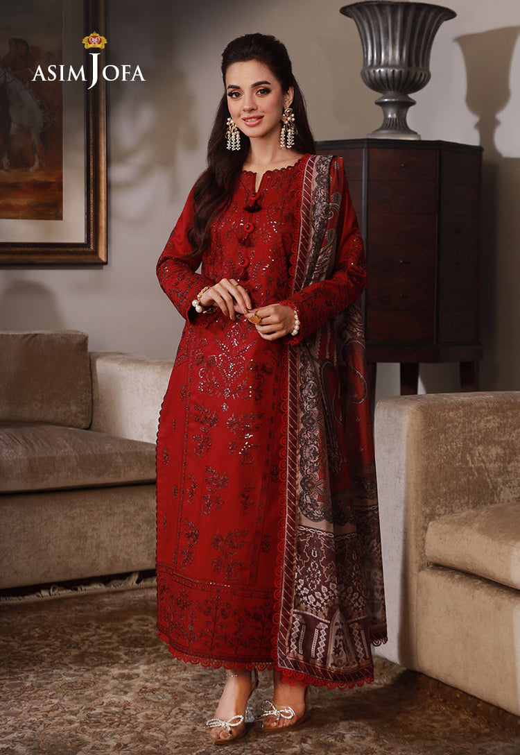 ASIM JOFA-UNSTITCHED 3PC DHANAK SEQUIN EMBROIDRED SUIT-PK-5801