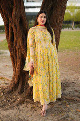 ANEELAS-UNSTITCHED 3PC LAWN PRINTED EMB FROCK-PK-038