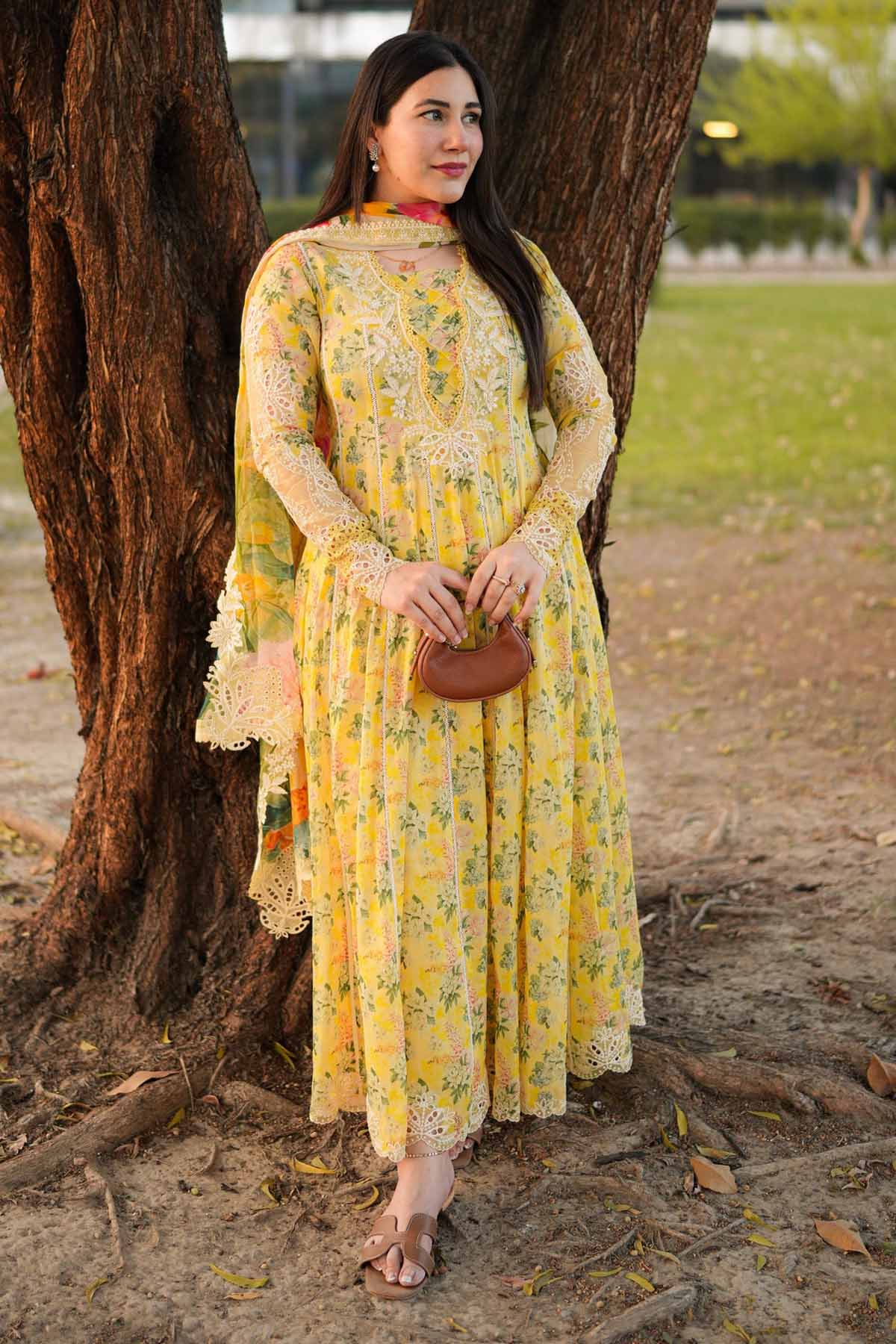 ANEELAS-UNSTITCHED 3PC LAWN PRINTED EMB FROCK-PK-038