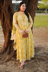 ANEELAS-UNSTITCHED 3PC LAWN PRINTED EMB FROCK-PK-038