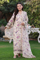 ANEELAS-UNSTITCHED 3PC LAWN PRINTED CHIKAN EMB SUIT-PK-031